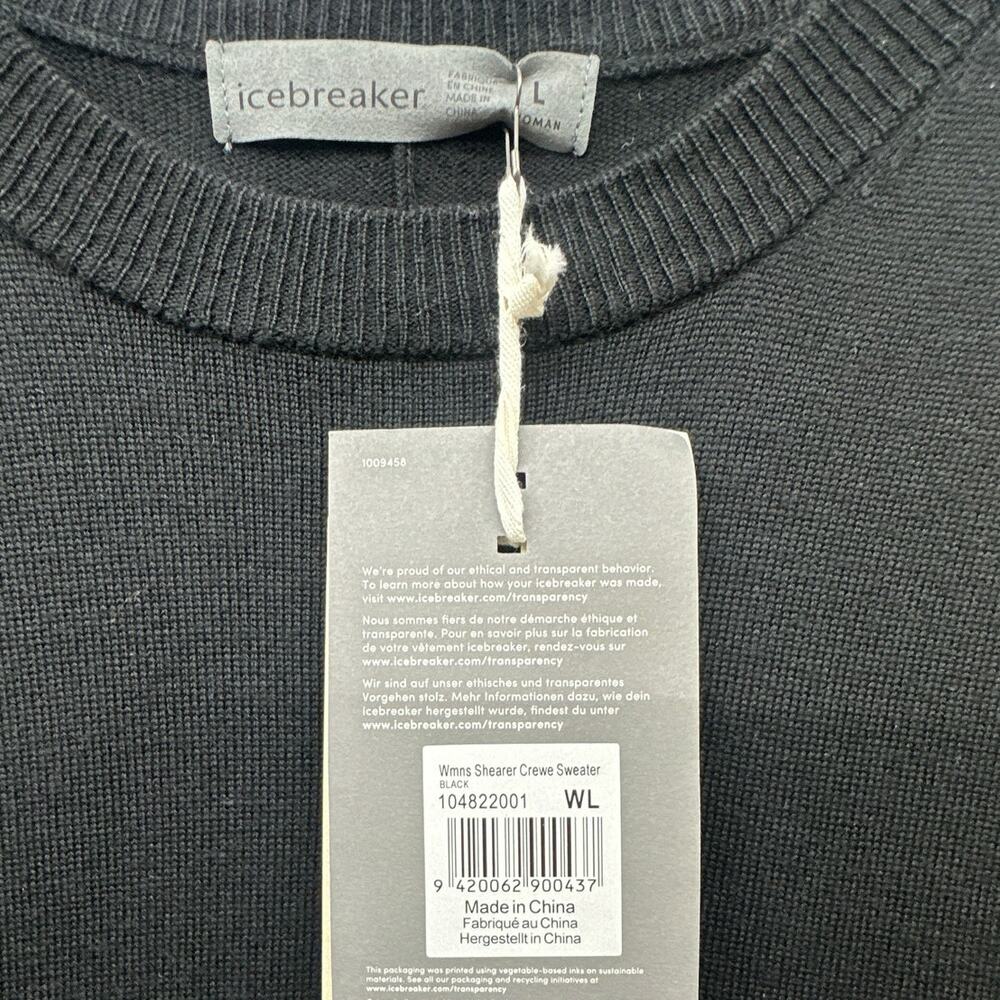 Icebreaker Shearer Crewe Sweater Women's L Black 100% Merino Wool Cozy - Picture 4 of 5